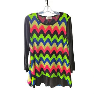 Seguito Striped Long Sleeved Layered  Shirt Green, Orange, Blue Size Medium